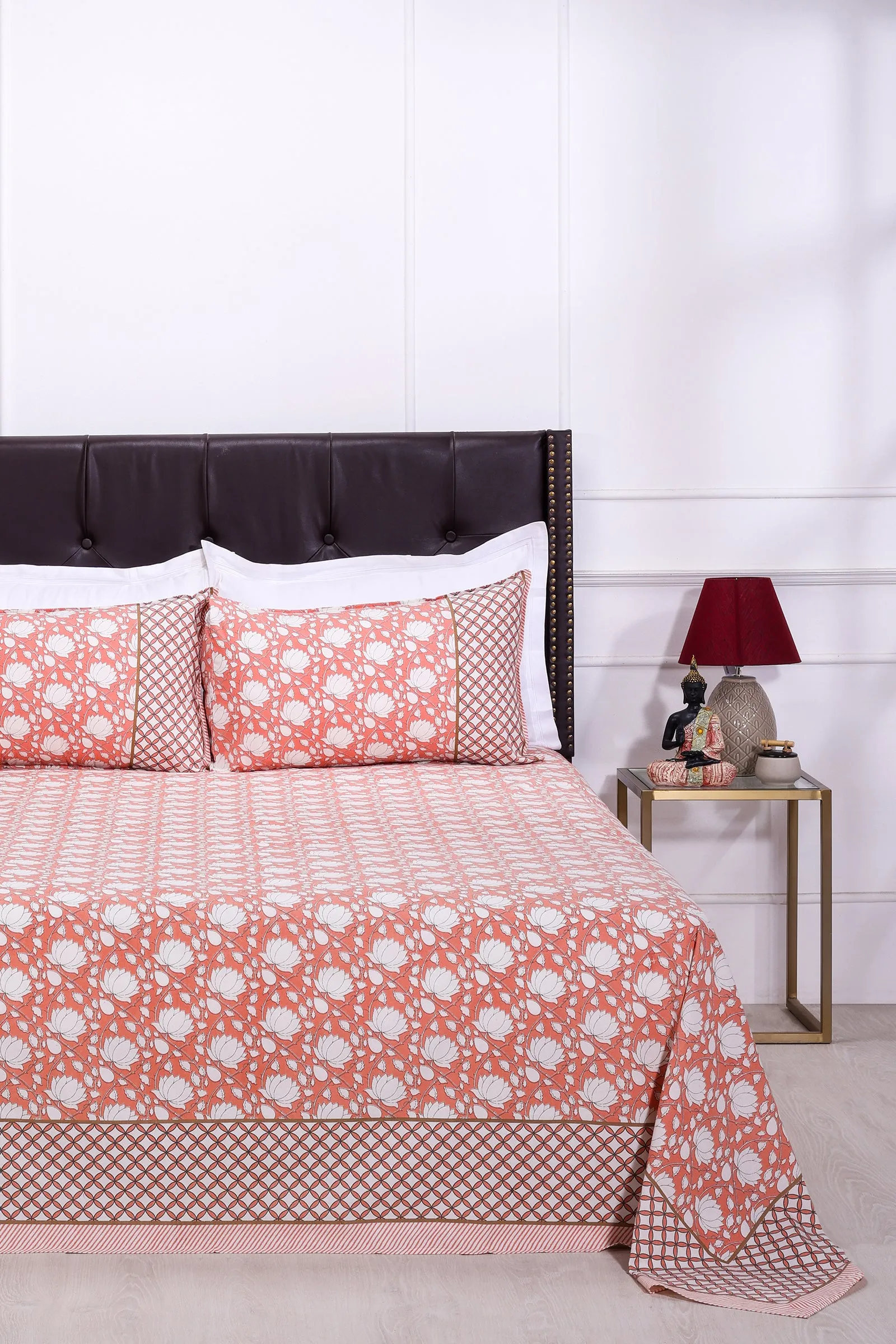 Suhana Kamal Bagh Peach Cotton  Bedsheet