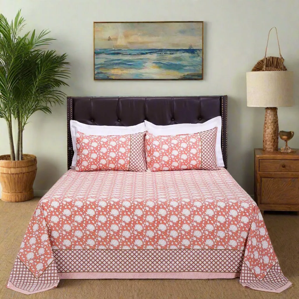 Suhana Kamal Bagh Peach Cotton  Bedsheet