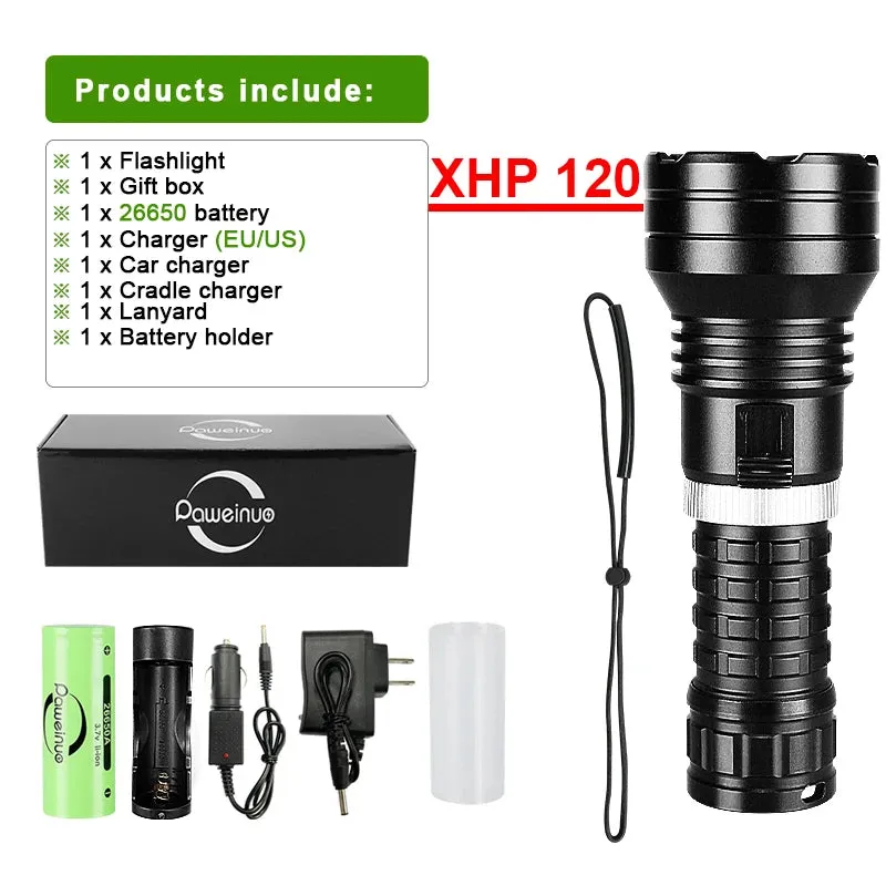 Super 8000LM XHP120 LED Diving Flashlight Ultra Bright Underwater Light Powerful Scuba Dive Torch IPX8 Waterproof Diving Lantern