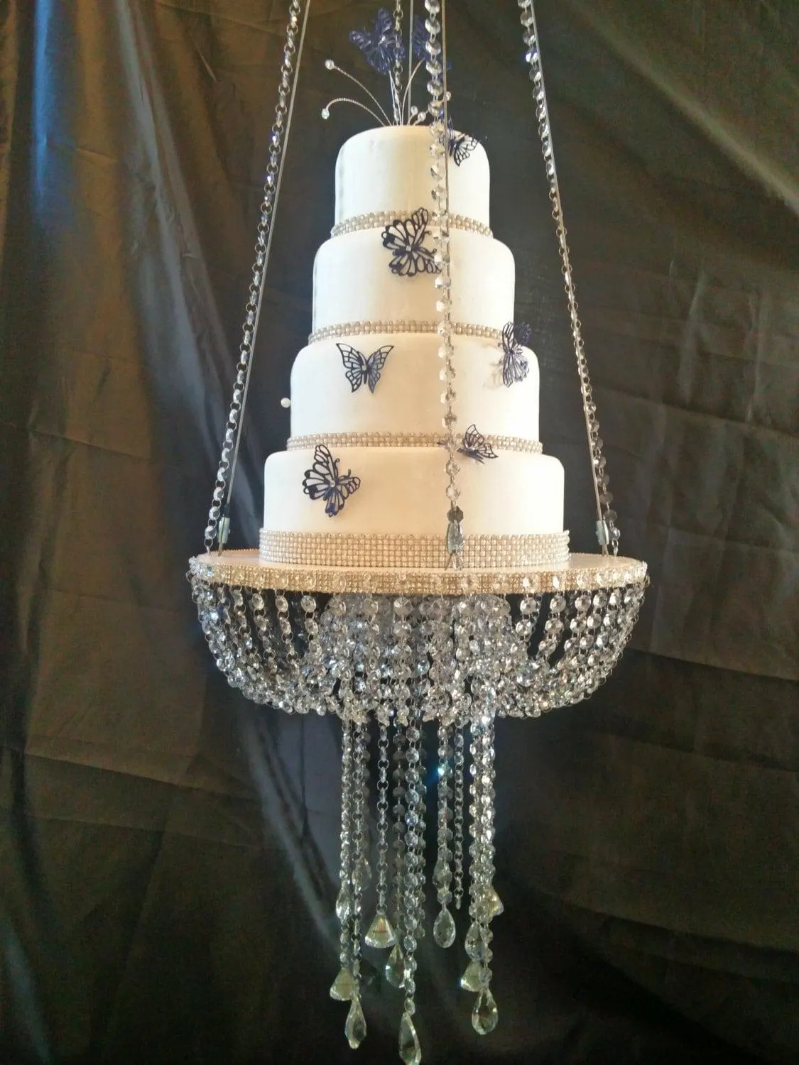 Suspended cake Swing mirror top - gold or silver Faux Crystal chandelier style drape by Crystal wedding uk