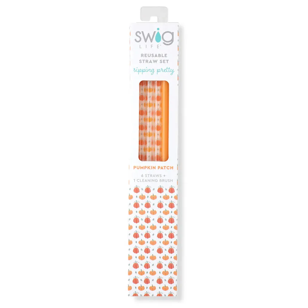 Swig | Pumpkin Patch Pumpkin   Orange Reusable Straw Set