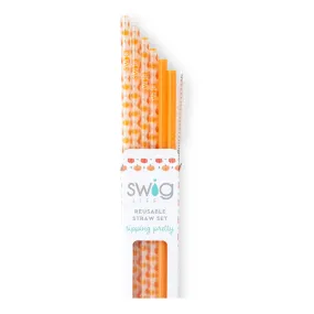 Swig | Pumpkin Patch Pumpkin   Orange Reusable Straw Set