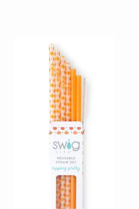 Swig Pumpkins   Orange Reusable Straw Set