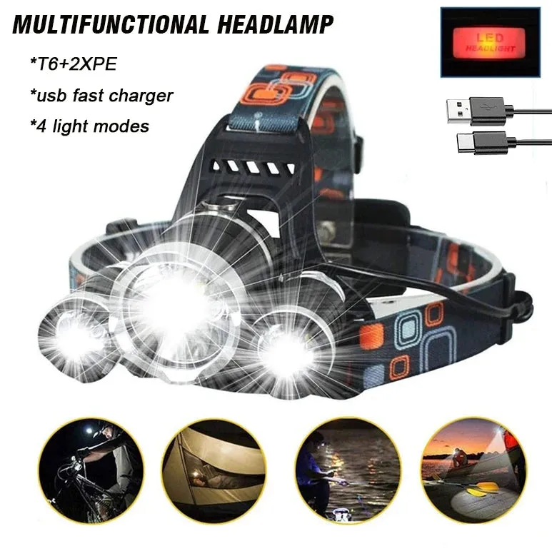 T6 Super Bright Headlamp USB Rechargeable Led Zoom Adjustable Headlamp Torch Fishing Hunting Camping Portable Flashlight Lantern