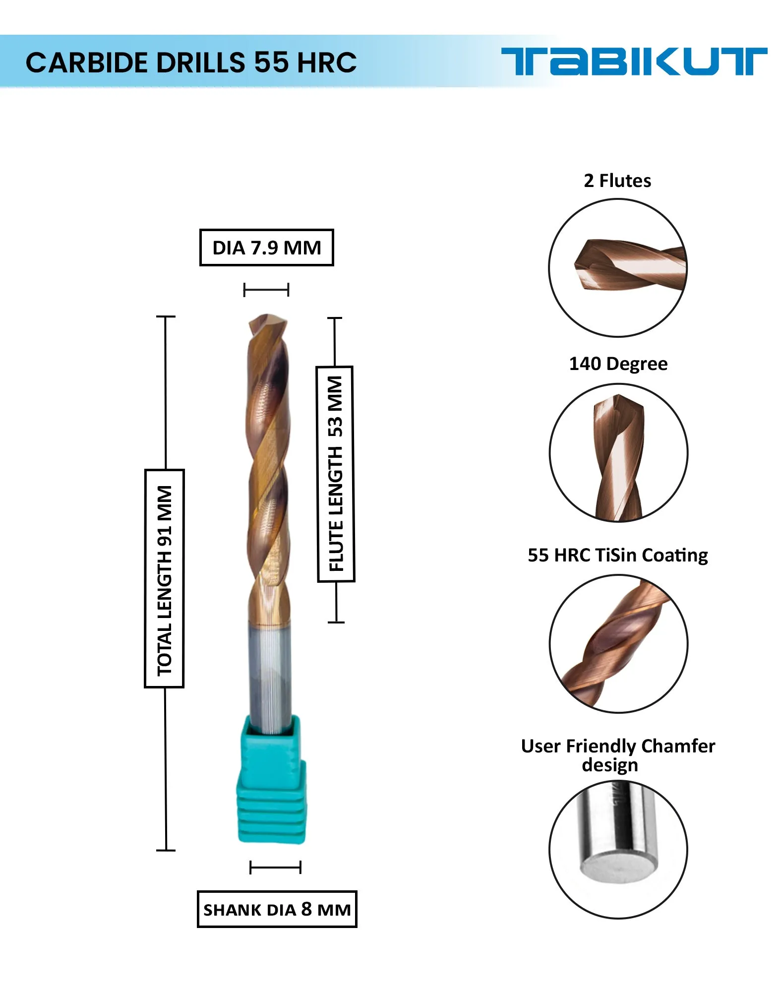 Tabikut drill 7 mm to 7.9 mm pack of 1 (1 piece as per size choosen )