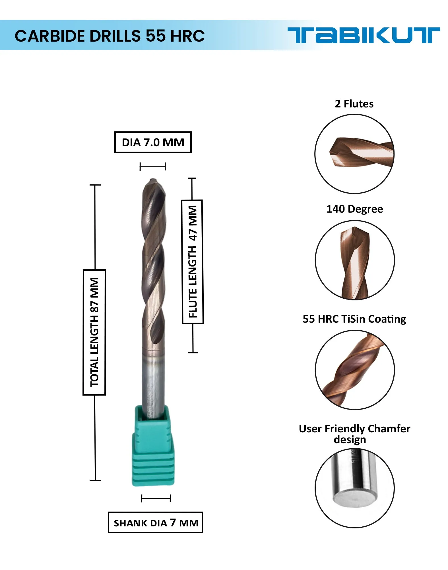 Tabikut drill 7 mm to 7.9 mm pack of 1 (1 piece as per size choosen )