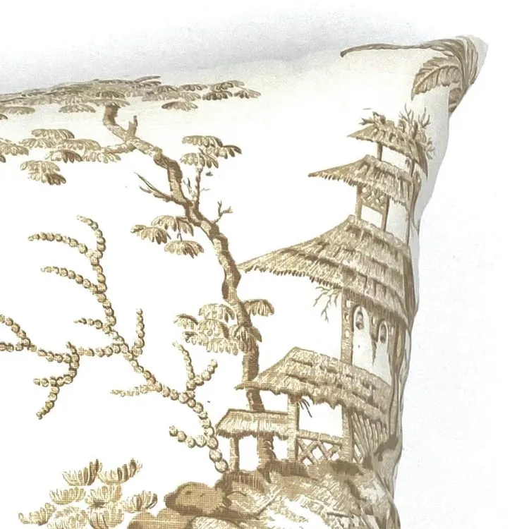 Tan Toile Throw Pillow Cover 20x20