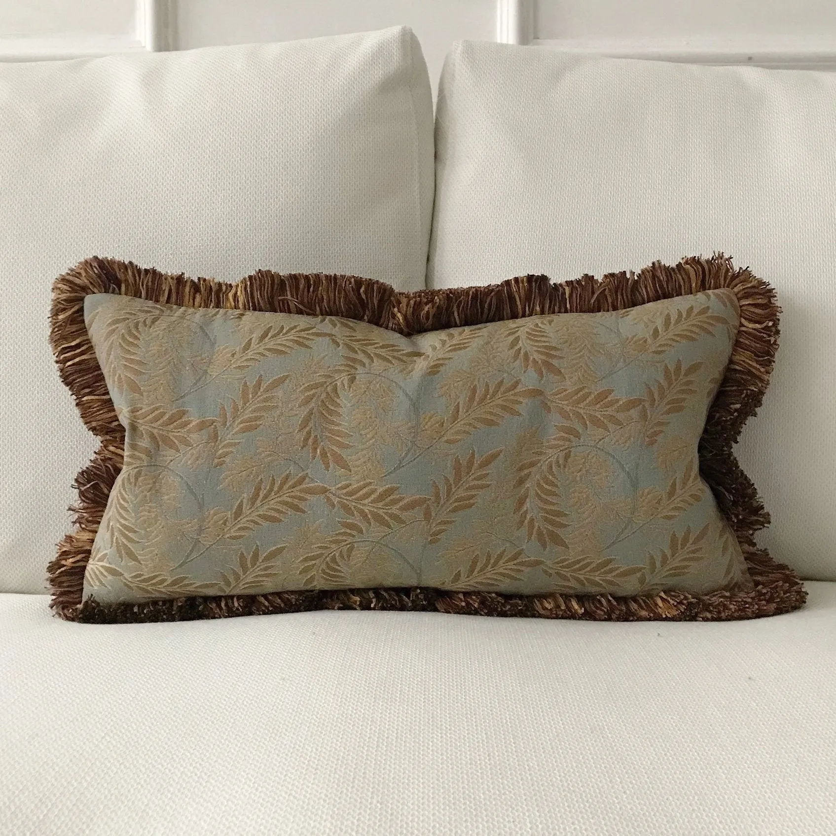 Teal and Gold Botanical Lumbar Pillow Cover 11x21