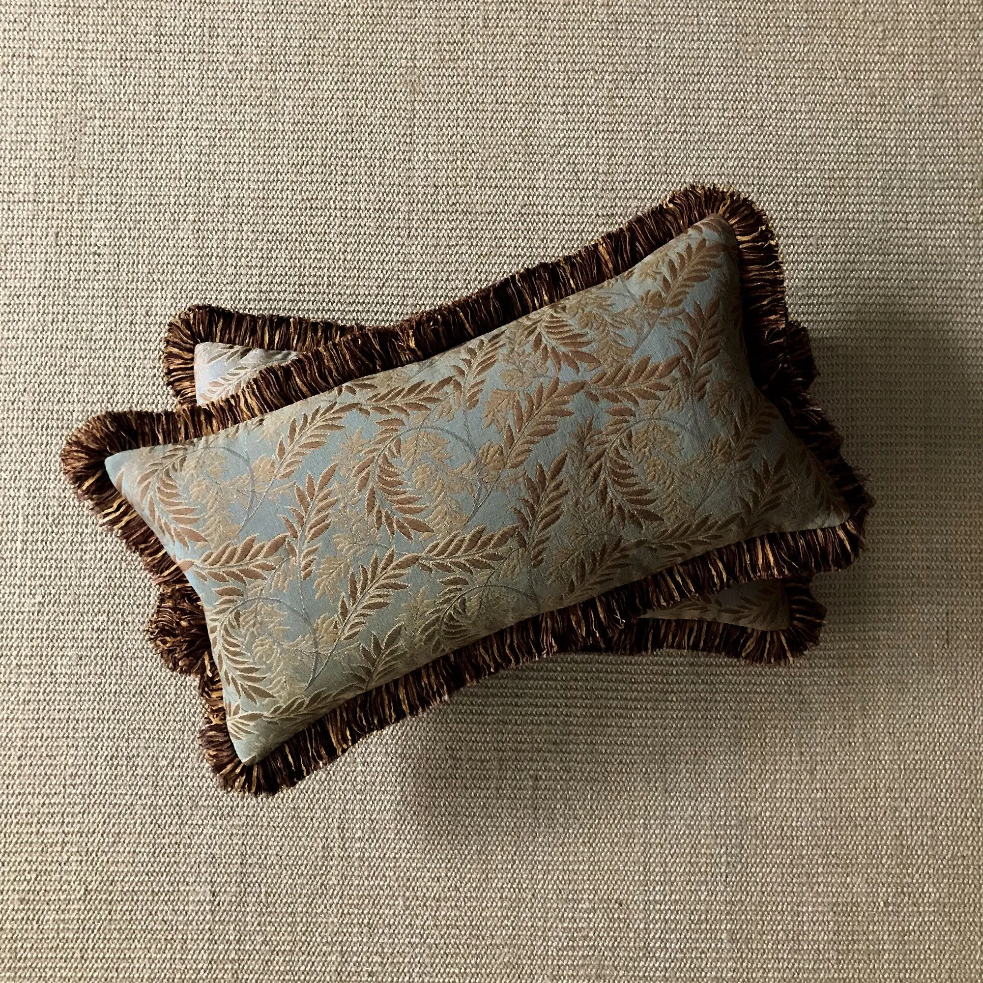 Teal and Gold Botanical Lumbar Pillow Cover 11x21