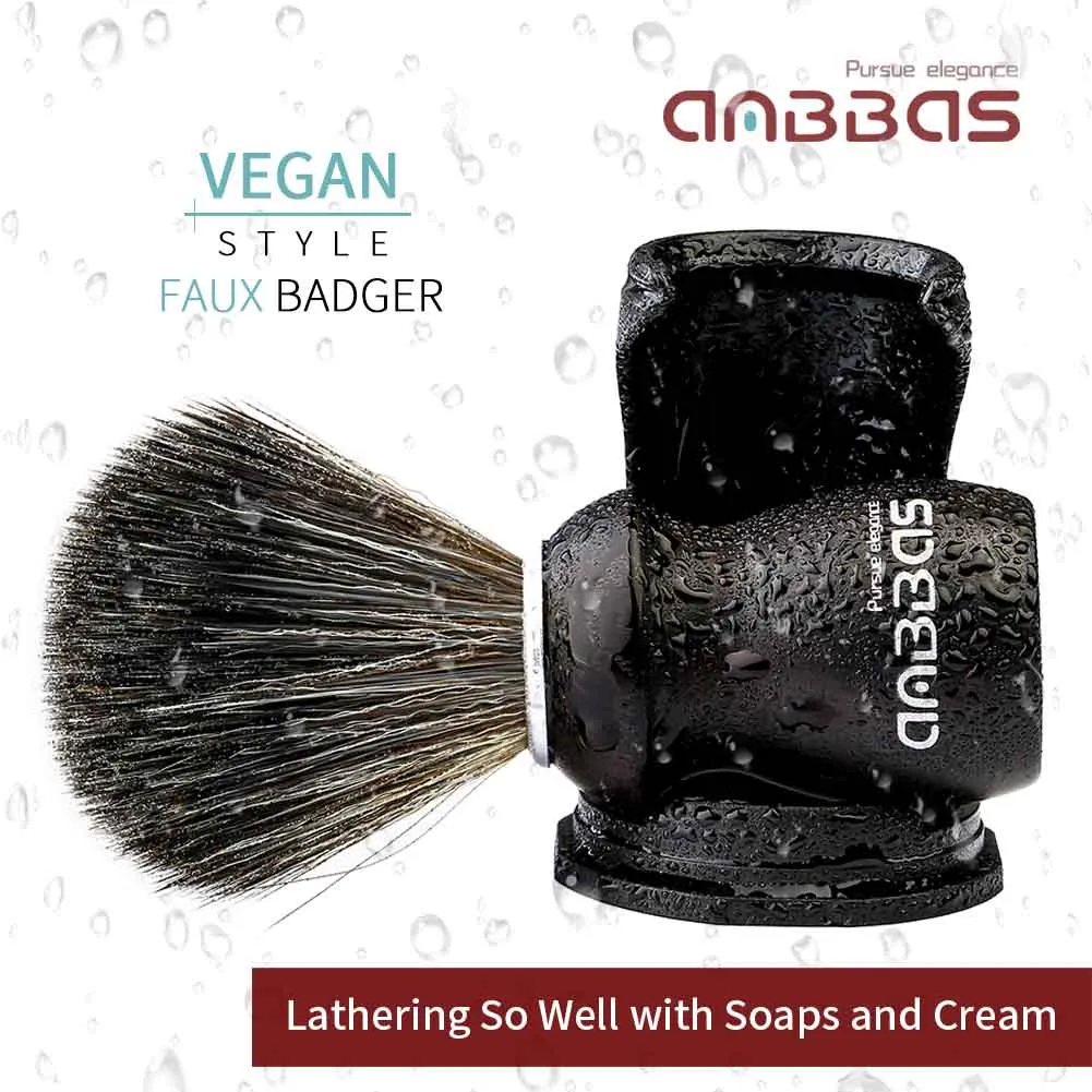 Travel Shaving Set, Vegan Brush with Stand, DE Razor with Portable Bag