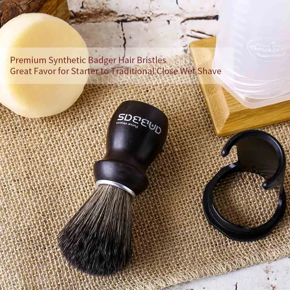 Travel Shaving Set, Vegan Brush with Stand, DE Razor with Portable Bag