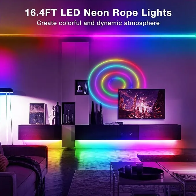 Tuya Neon Led Strip Lights 12-24v 84leds/m Silicone Neon Rope Light With Music