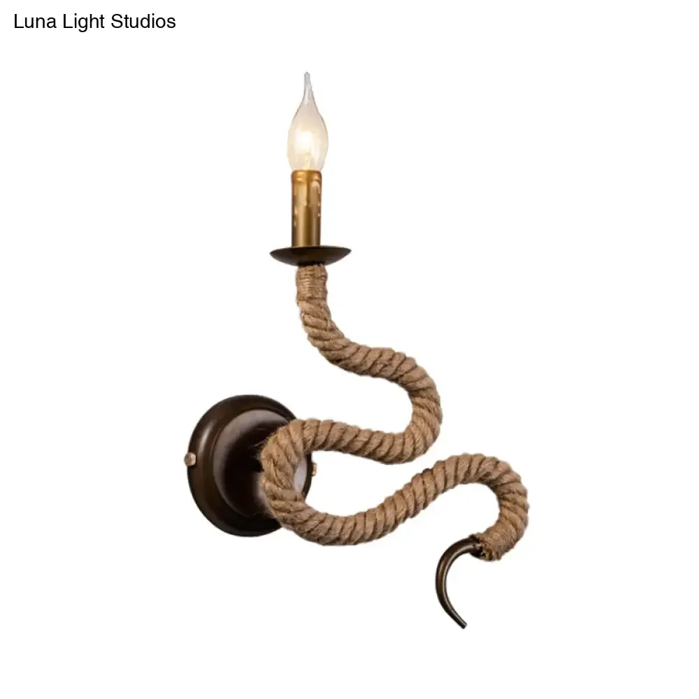 Vintage Bronze Roped Sconce Light Fixture: Bedroom Wall Mounted with Curved Design