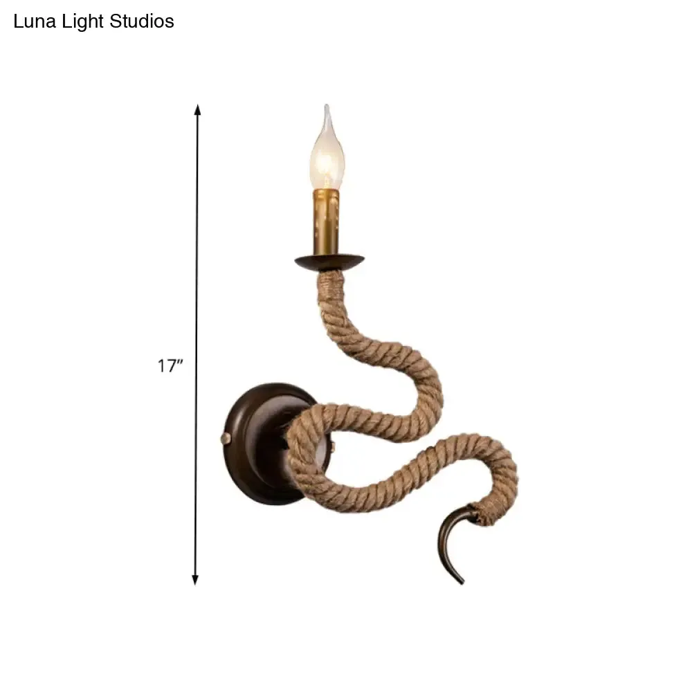 Vintage Bronze Roped Sconce Light Fixture: Bedroom Wall Mounted with Curved Design