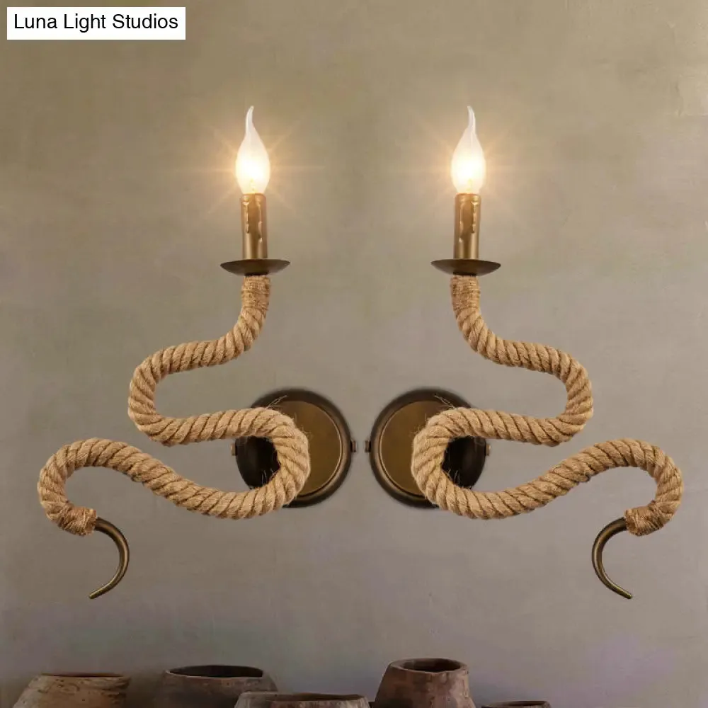 Vintage Bronze Roped Sconce Light Fixture: Bedroom Wall Mounted with Curved Design