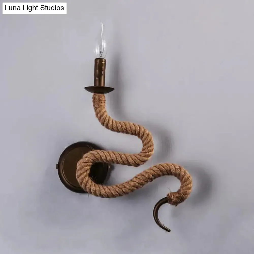 Vintage Bronze Roped Sconce Light Fixture: Bedroom Wall Mounted with Curved Design