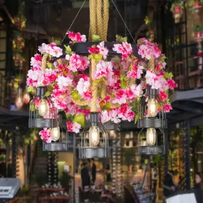 Vintage Floral Drop Pendant Chandelier with Black Wire Cage and 6/12 Heads