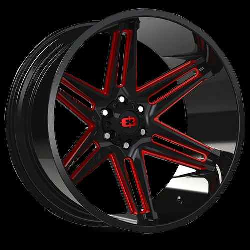 Vision Off-Road 363 Razor 22X12 8X180 -51mm Gloss Black Milled Spoke with Red