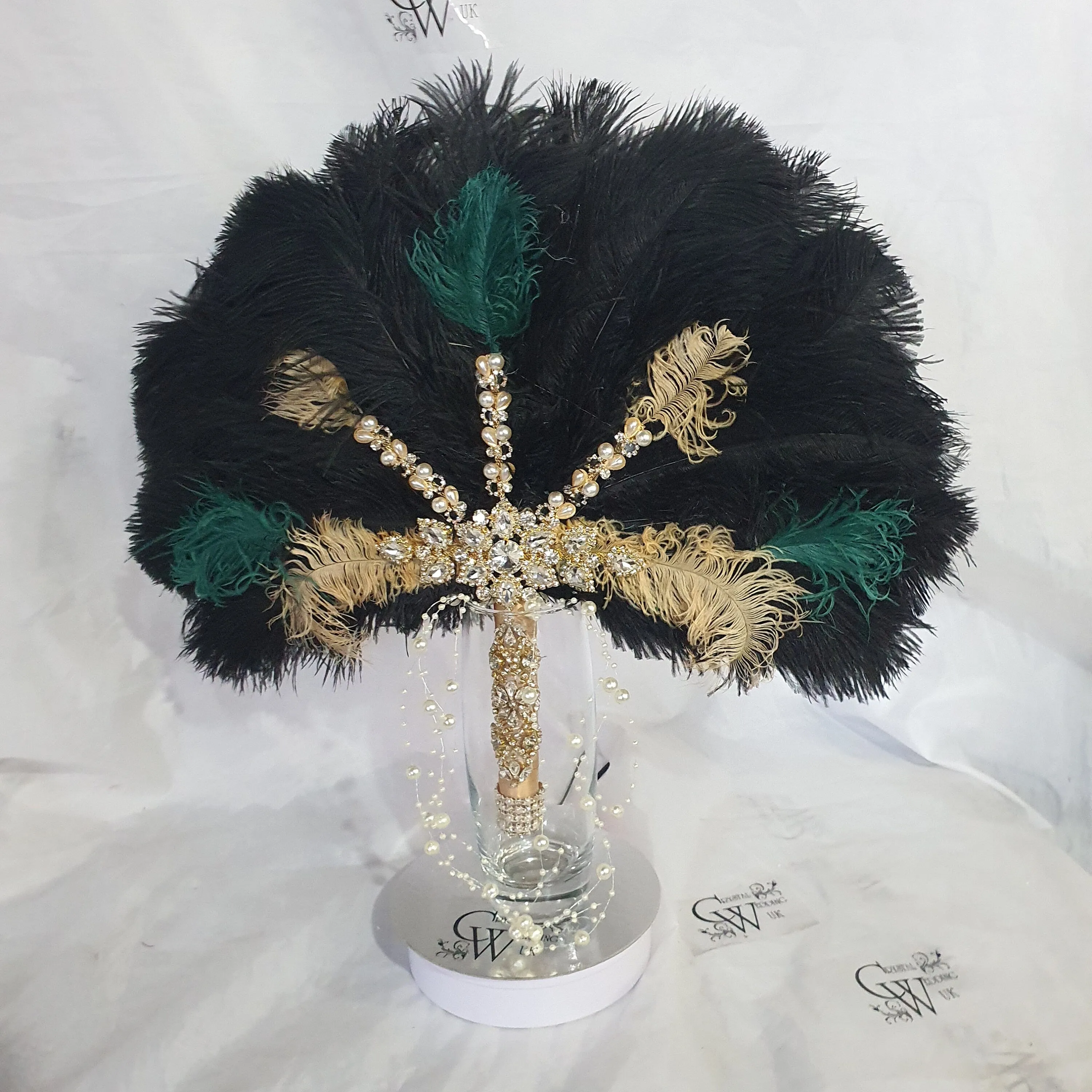 Wedding feather fan, brides ostrich fan, wedding hand fan, Great Gatsby  any colour as custom made by Crystal wedding uk