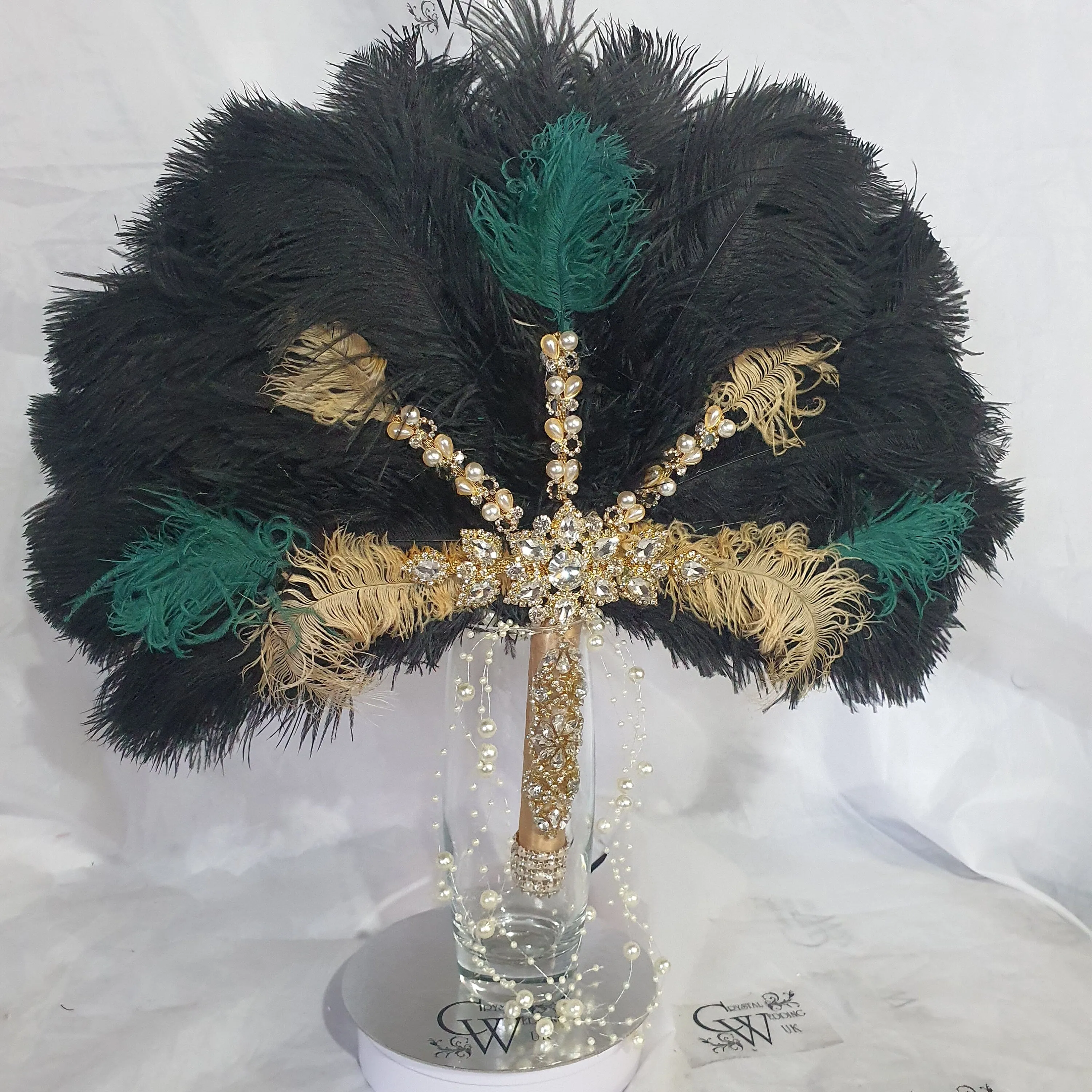 Wedding feather fan, brides ostrich fan, wedding hand fan, Great Gatsby  any colour as custom made by Crystal wedding uk