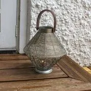 Wire Mesh Candle Lantern With Leather Effect Handle