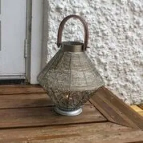 Wire Mesh Candle Lantern With Leather Effect Handle