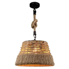 Woven Hemp Rope Pendant Light: Industrial Style Iron Shade Hanging Lamp for Restaurants