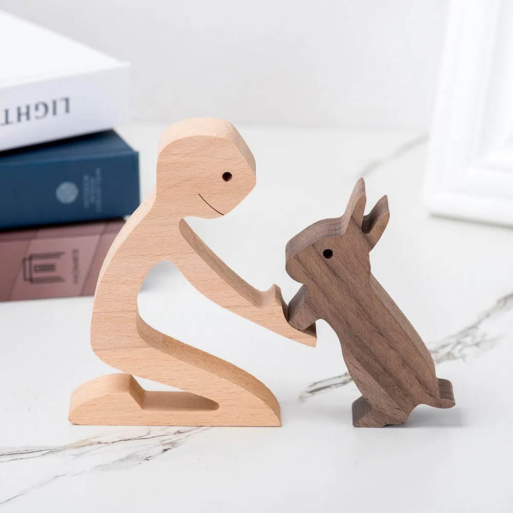 Yeknu Family Puppy Wood Dog Craft Figurine Desktop Table Ornament Carving Model Home Office Decoration Pet Sculpture for Dog Lovers