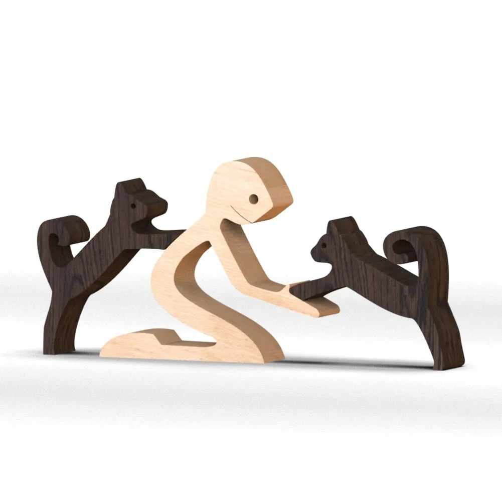 Yeknu Family Puppy Wood Dog Craft Figurine Desktop Table Ornament Carving Model Home Office Decoration Pet Sculpture for Dog Lovers